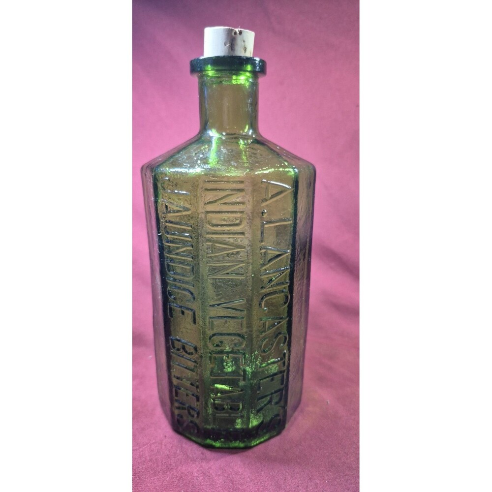 Vintage Green Glass Bitters Bottle A. Lancaster's Indian Vegetable Jaundice